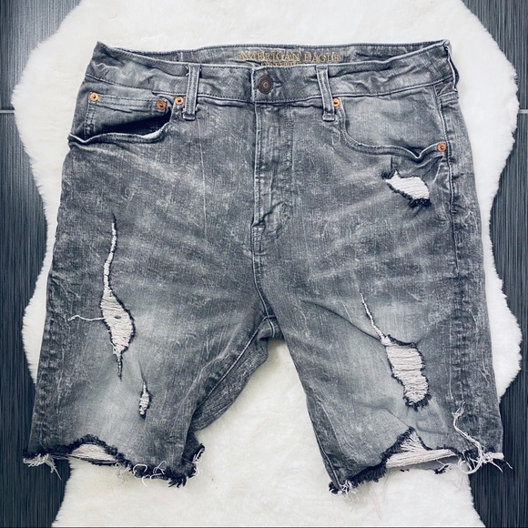 grey ripped jean shorts